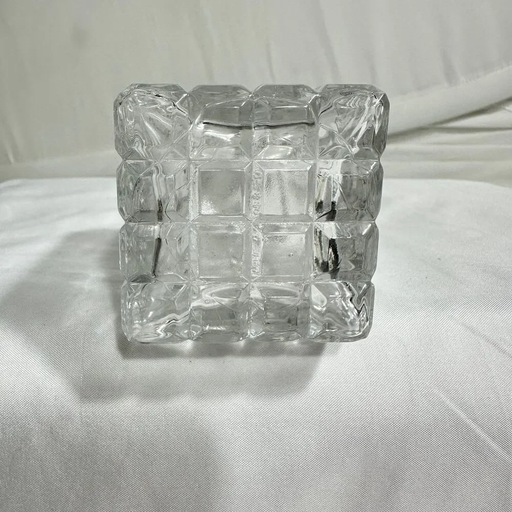 VTG Pressed Square Glass Decanter With Stopper Cologne Or Liquor Barware